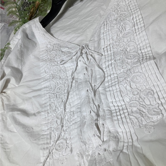 White Lace Embroidered Boho 3/4 Sleeves Top size M - Picture 4 of 5